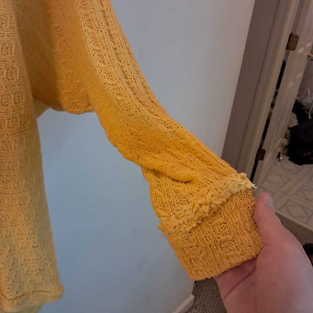 Free People Sweater Tunic Women's Small S Yellow Open Knit Oversized Boho Loose - Picture 4 of 10